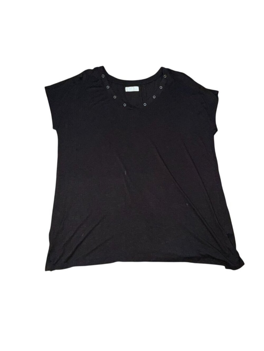 Maurices Womens V-Neck Short Sleeve Shirt W/ Neck Detail-Black-L-GUC